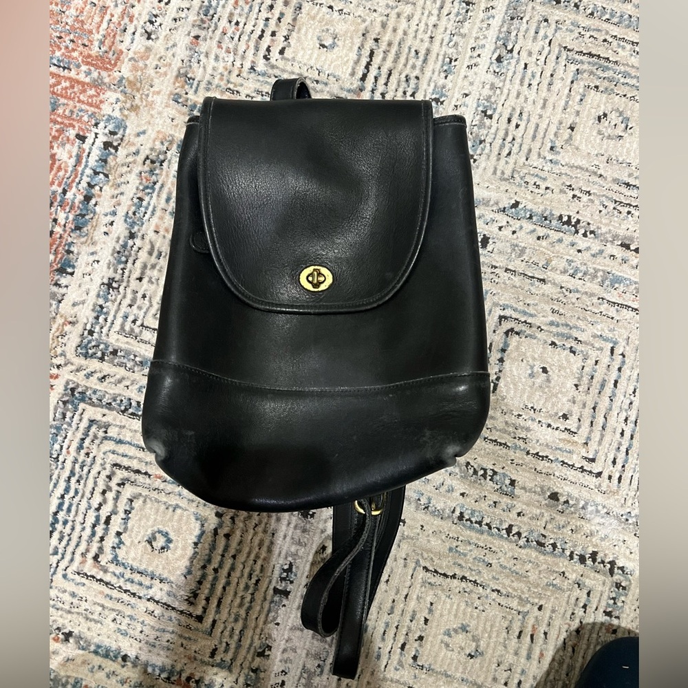 Coach Black Leather Backpack